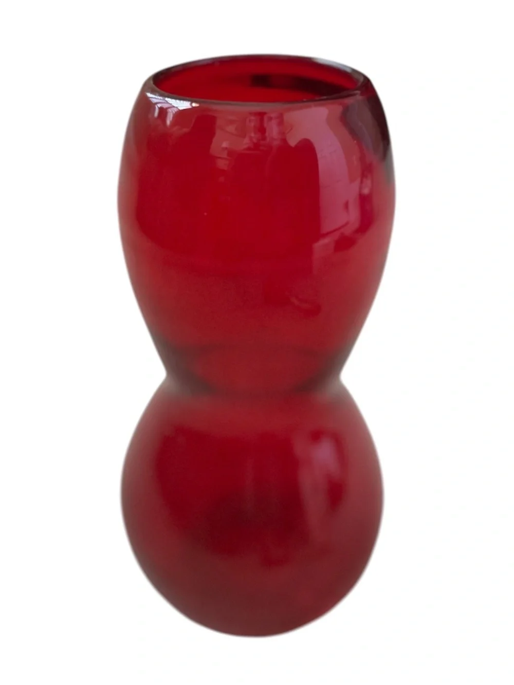 Vintage Ruby Red Hand-Blown Glass Gourd Vase MCM Pontil Mark 9" - Picture 2 of 5